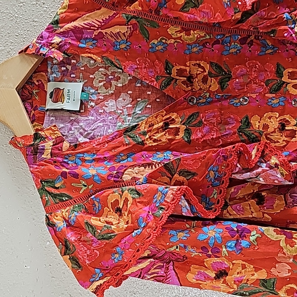 Farm Rio Red Ruffle Sleeve Blouse - Picture 4 of 10